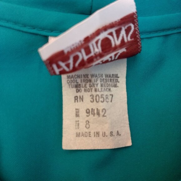 Classic Fashions Blouse Women Size 8 Teal Tie Neck Long Sleeve Button Up - Picture 6 of 11